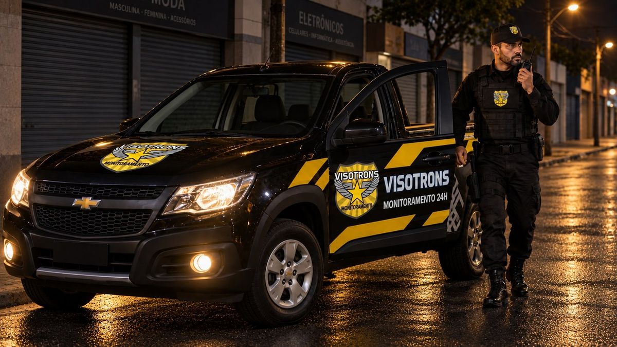 Viatura Visotrons em ronda por rua de comércio